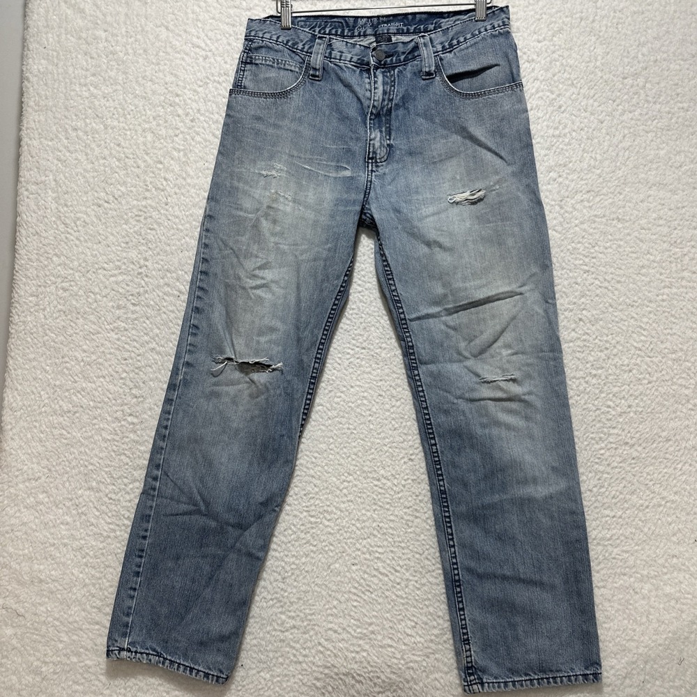 Baileys Point Men's Size 32 Distressed Straight Leg Jeans Blue Faded Denim